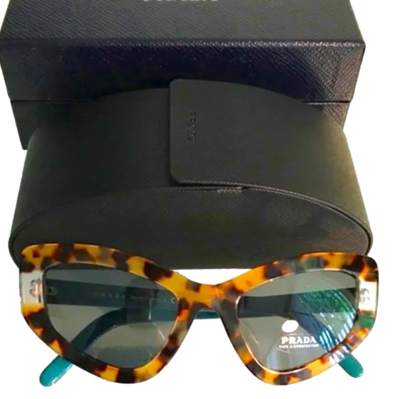 $352 Prada Medium Havana Catwalk Sunglasses Brown Blue Made in Italy 100% UV PR - Picture 6 of 12
